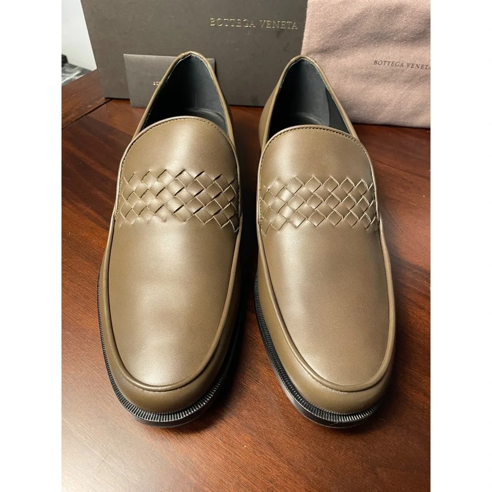 Bottega Veneta Intrecciato Jungle Olive Green leather‎ mens loafers shoes US 8